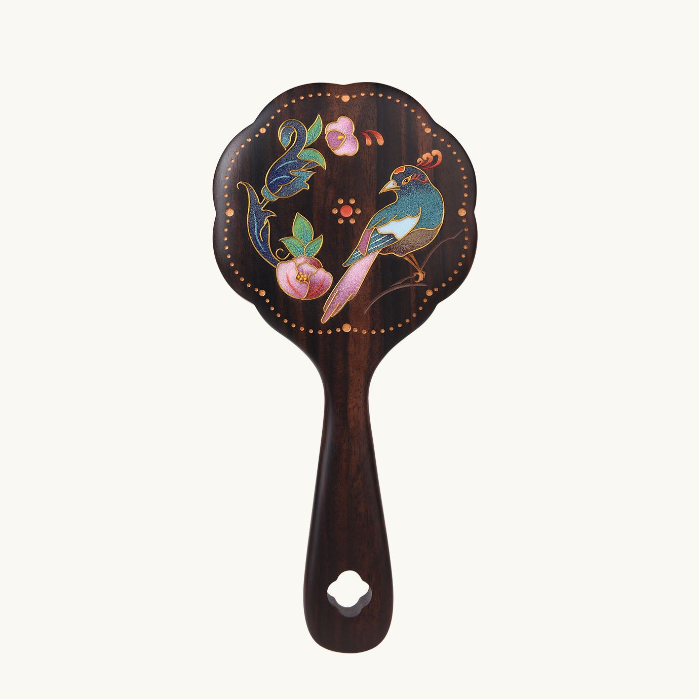 Miroir de poche en bois cloisonné émaillé - Fleurs et oiseaux Miroir de poche en bois cloisonné émaillé - Fleurs et oiseaux