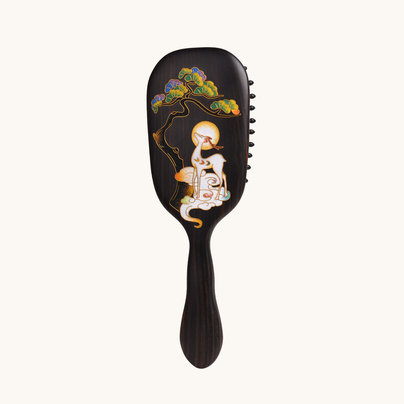 Brosse à cheveux en ébène cloisonné - Forêt de cerfs Brosse à cheveux en ébène cloisonné - Forêt de cerfs